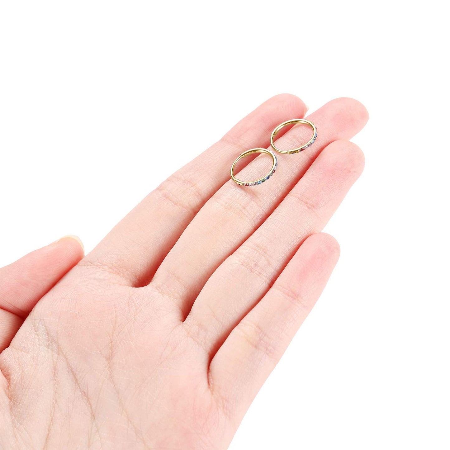 FUNLMO 18G Conch Piercing Jewelry Hoop Earring - Surgical Steel Daith Cartilage Ear Lobe Piercing - 12mm Gold Nose Rings Rainbow