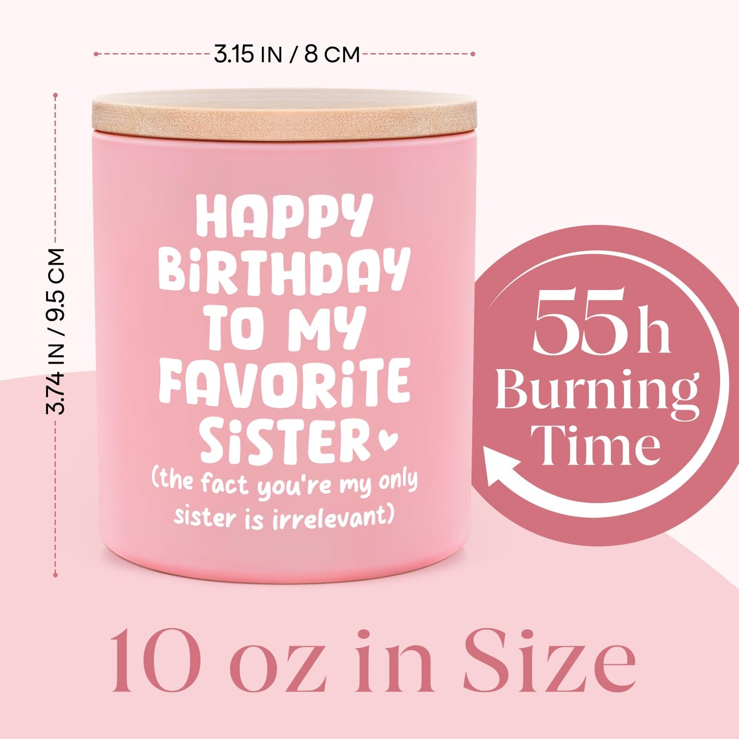 Encoink Funny Sister Birthday Gifts Ideas, Lavender Vanilla Scented Candle Sister Gifts from Sister Brother, Happy Birthday to My Favorite Sister, Pink Jar with Wooden Lid(10oz)