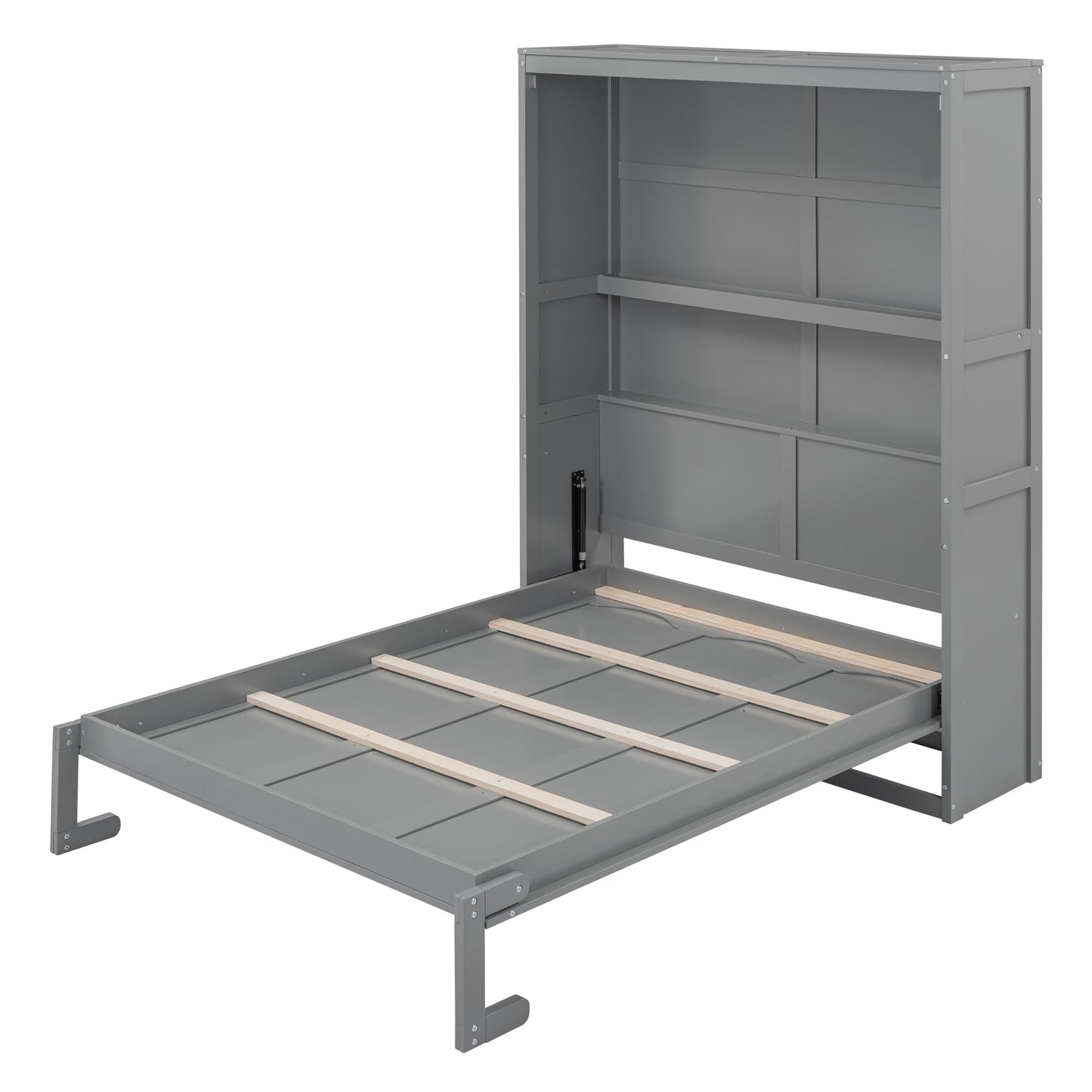 Acosure Full Size Murphy Bed Wall Beds with Storage Shelves,Hide Away Bed Frame Easily Folds into Wood Cabinet,W/Mattress Holder,for Small Space,Guest Room,Apartment,Gray