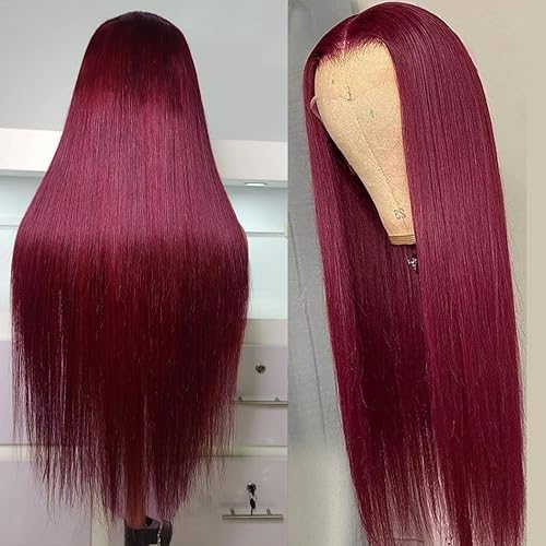 99j Burgundy Lace Front Wigs Human Hair 200 Density Straight 13x6 HD Lace Front Wigs Human Hair Pre Plucked Glueless Red Color Lace Front Wigs for Women 22 Inch
