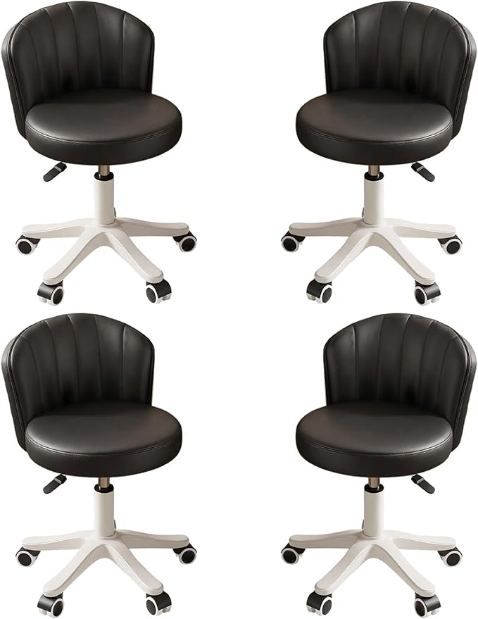 Small Round Rolling Desk Chair Armless Comfy Vanity Computer Chair with Low Backrest PU Leather Height Adjustable Swivel Work Spa Chair