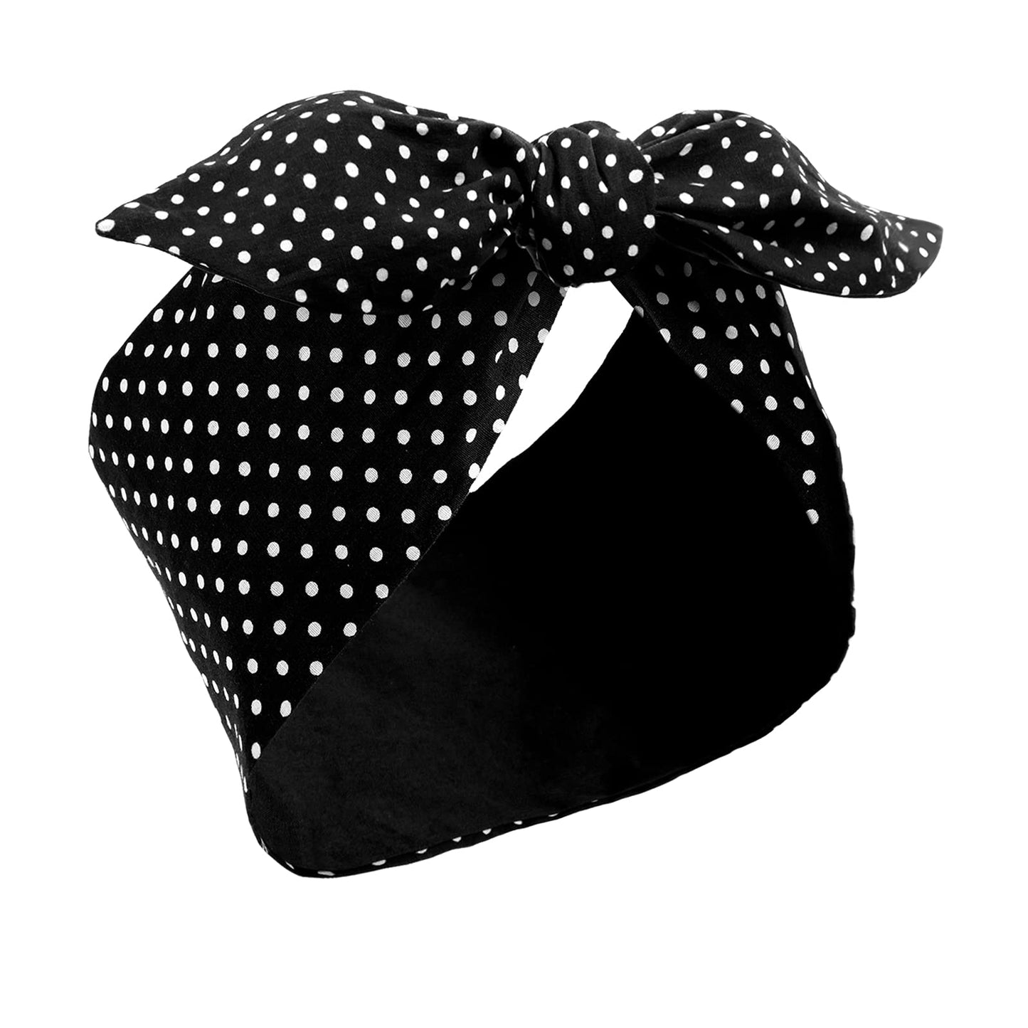 Hicarer Halloween Black Polka Dot Bow Headband Cute Bandana Retro Headband 50s Outfit Hair Headwrap with Wire Vintage Hair Acces