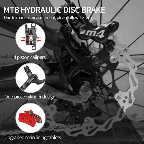 MEROCA M4 4-Piston Mountain Bike Hydraulic Disc Brakes Oil Brake Bike Brakes Ebike Hydraulic Brakes Bike Disc Brake (Left Back Right Front)