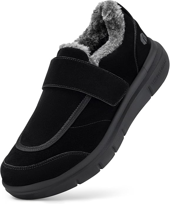 FitVille Wide Width Mens Slippers Non Slip Plush House Shoes with Adjustable Strap Indoor & Outdoor Winter Slippers with A...