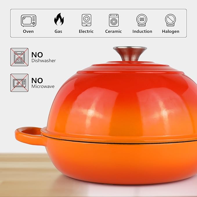 6QT Bread Dutch Oven Pot with Lid, Enameled Cast Iron Dutch Oven for Sourdough Bread Baking, Roasting, Stewing and Soup, Non-Stick Enamel Cookware for Oven/Stovetop, Perfect for Homemade Bread, Orange