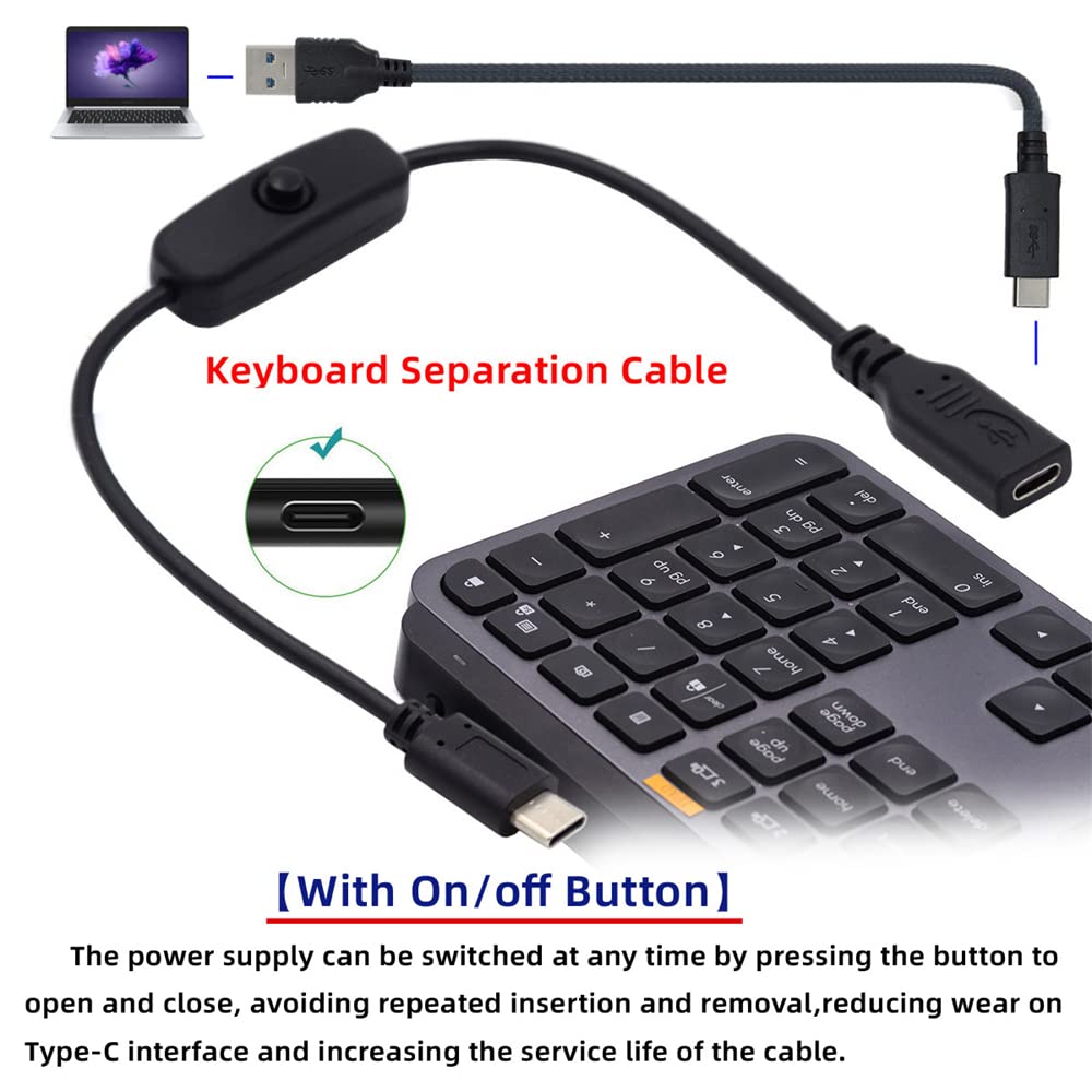 Cablecc Male To Female Usb Type C Usb-C Cable With On Off Power Switch Button For Laptop Keyboard Raspberry Pi 4B