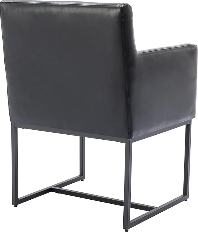 BESTANO Upholstered Dining Chairs with Arms Set of 2 PU Leather Mid Century Modern Accent Chairs Armchairs with Gold Metal Frame, Modern Kitchen & Dining Room Chairs, Black