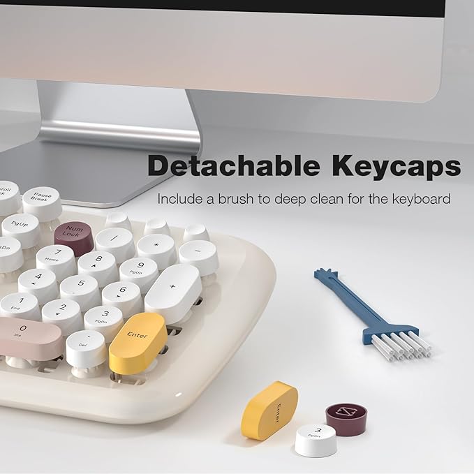 MOFII Wireless Keyboard and Mouse Combo, Full-Sized Colorful Typewriter Keyboard with Round Keycaps, 2.4G Cute Mouse Compatible with PC/Laptop/Computer (Milk White Color)