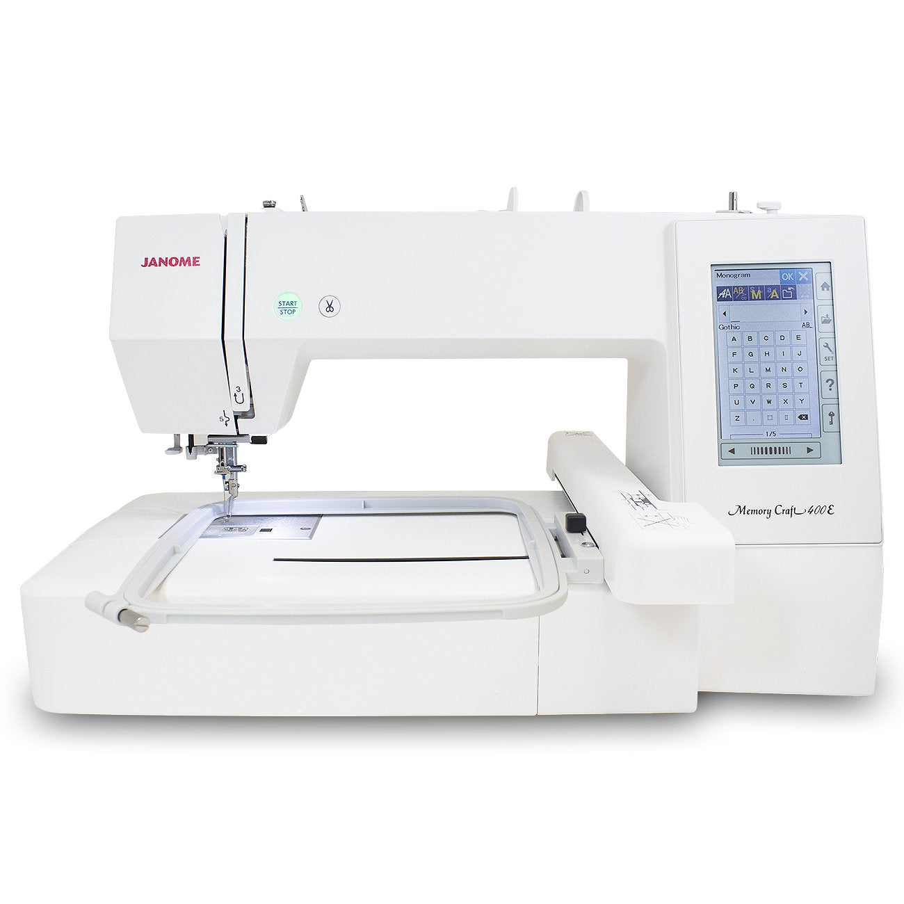 Janome Memory Craft C400E Computerized Embroidery Machine - MC400E Monogram Machine with 160 Built in Designs, 4 Hoops, and 6 Monogramming Fonts, Digital Embroidery Unit for Home, Beginners