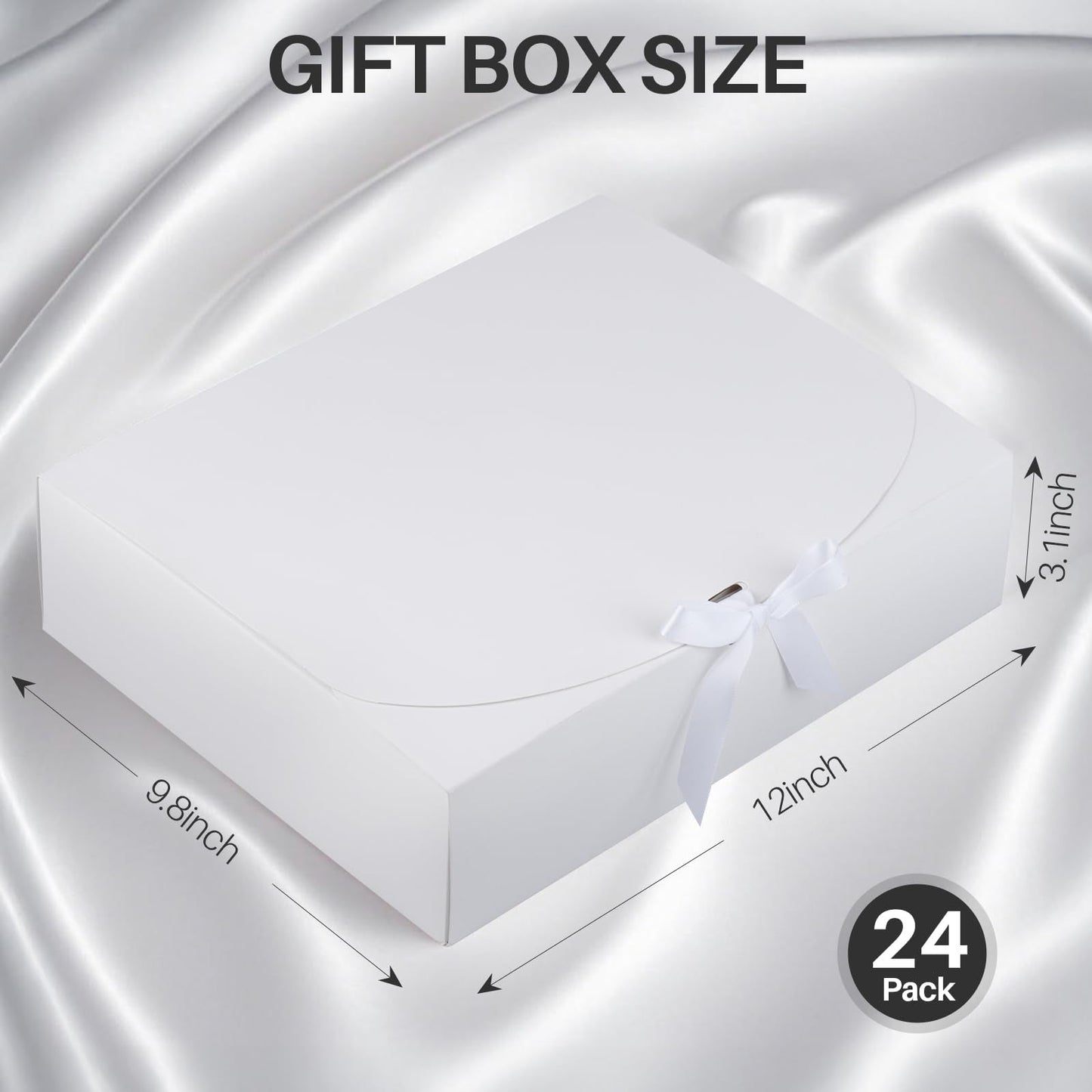 24 Pack Gift Boxes with Lids, 12×9.8×3.1 Inch Groomsmen Proposal Box, Luxury Black Gift Box with Ribbon for Wedding, Packaging, Present, Birthday (White)
