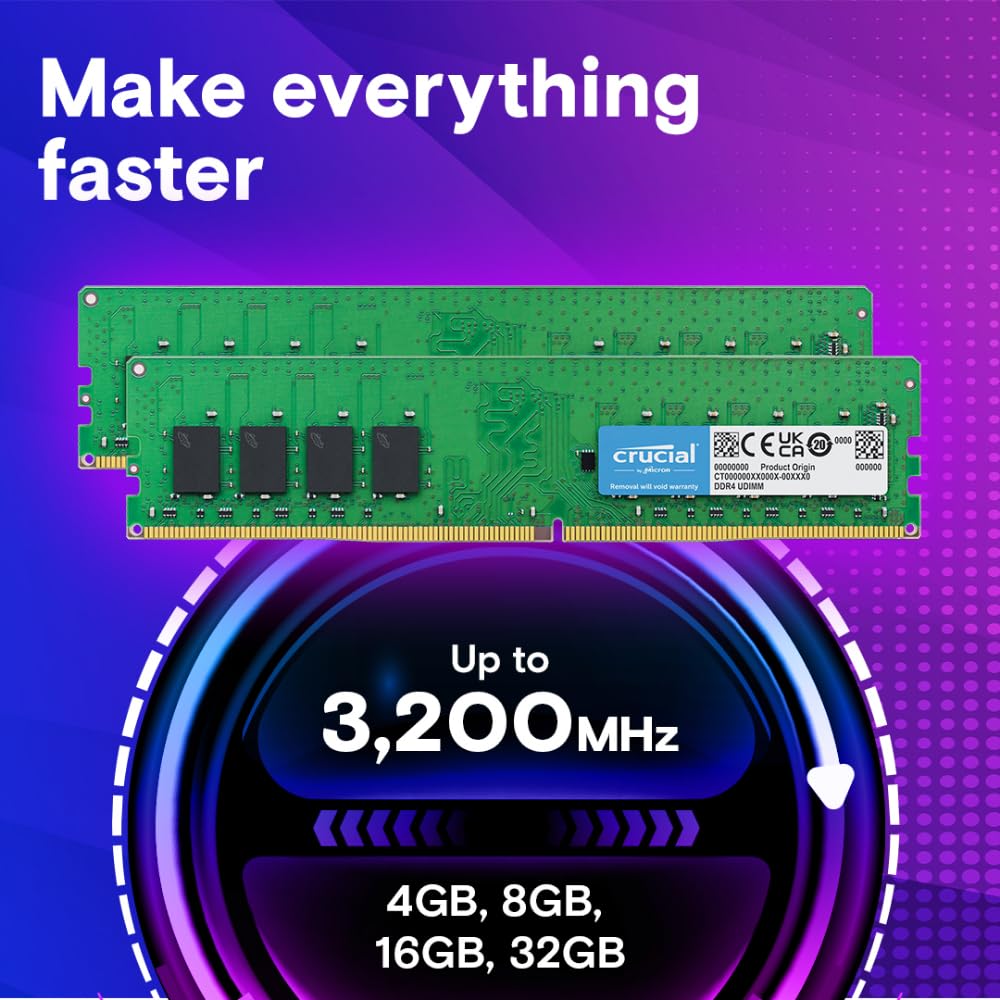 Crucial 16Gb Ddr4 Ram, 3200Mhz (Pc4-25600) Cl22 Desktop Memory, Udimm 288-Pin, Downclockable To 2933/2666Mhz, Compatible With In