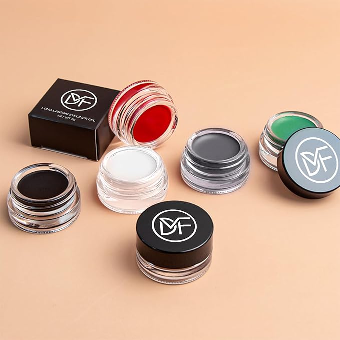 Eyeliner Gel Set,Long Lasting Waterproof High-Intensity Pigments Smudge-Proof Eye liner Makeup With 5.51 IN Long Eyeliner Brush Water-Resistant Creamy Gel 5G-White