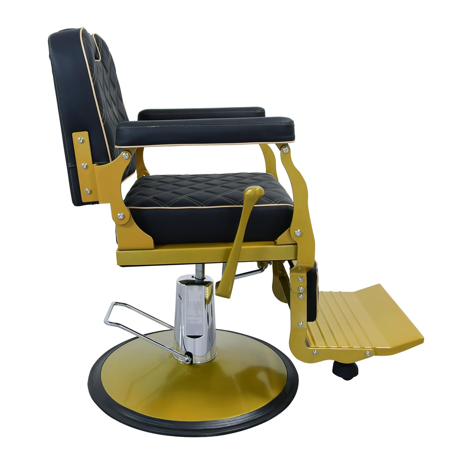 Lilfurni Heavy Duty Vintage Barber Chair，Hydraulic Salon Chair with Headrest for Hairdressers Heavy Tattoo Shampoo Beauty Salon Equipment(Golden)