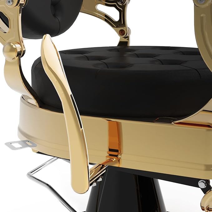 OmySalon Vintage Barber Chair All Purpose Heavy Duty, Hydraulic Recline Salon Beauty Styling Chair Retro, 360 Degree Swivel for Hair Stylist Tattoo, Round Base, Tufted Button