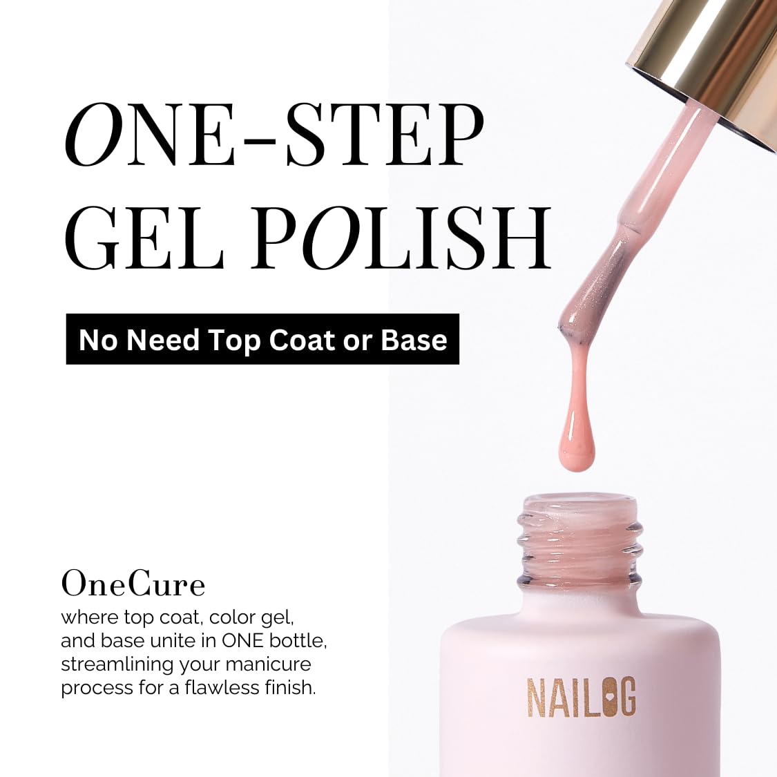 NAILOG One Step Coral Gel Nail Polish 12ml Top Coat Color Gel Base 3-In-1 Formula Soak Off UV Gel Polish for Home DIY & Gifting | Coral