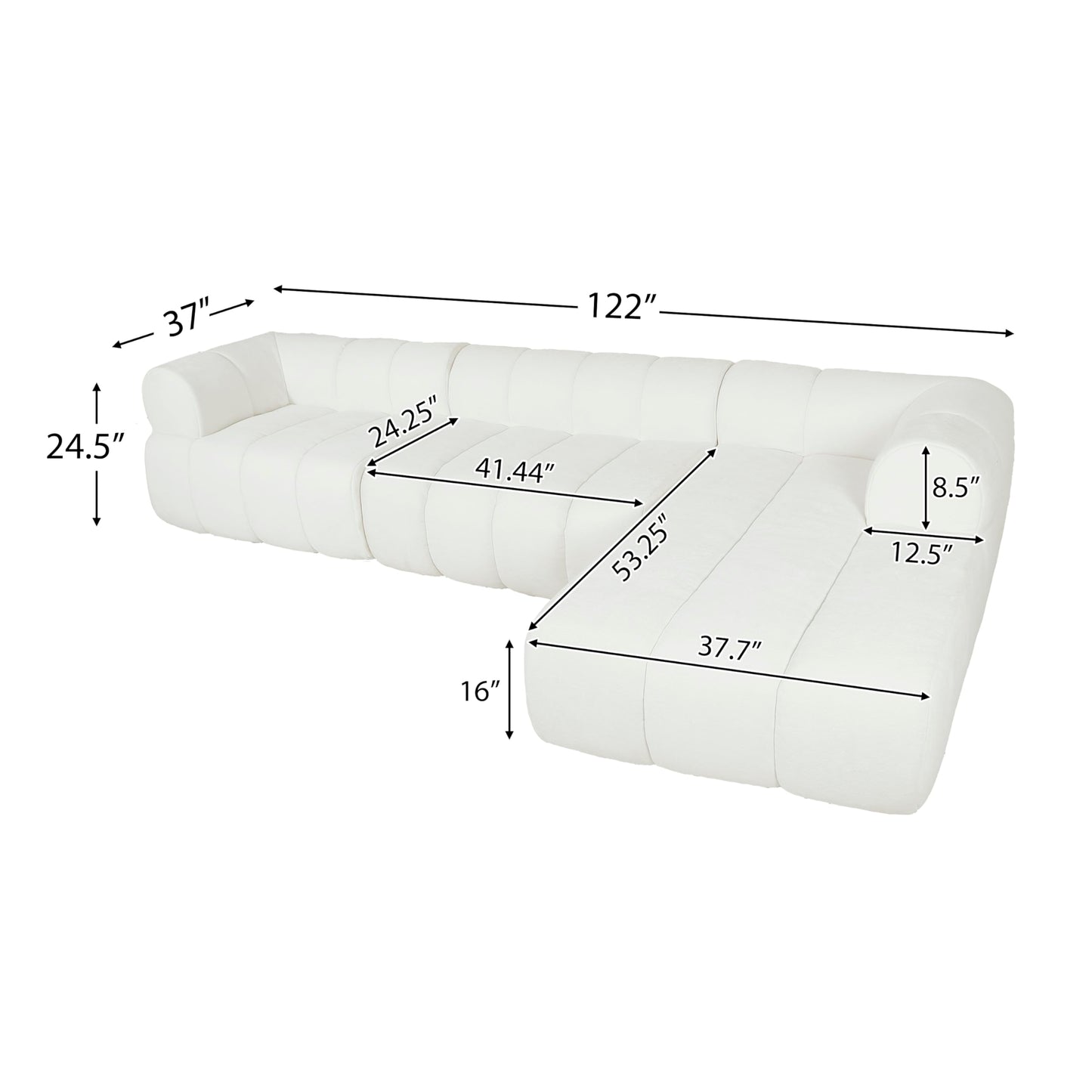 Christopher Knight Home Mania 122" Modular L-Shape Sofa Couch with Chaise Lounge, Modern Sectional Sofa Set for Living Room, Boucle Fabric Upholstered Cloud Couch with Deep Seat, Milky White