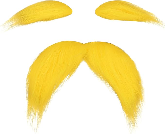Babycop Yellow Mustache and Eyebrows Fake Beard for Kid & Adult, Cosplay Halloween Costume Accessories Funny Party Favor M...