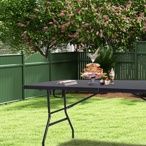 Byliable Folding Table 6ft Portable Heavy Duty Plastic Fold-in-Half 6 Foot Foldable Table Utility Dining Indoor Outdoor wi...