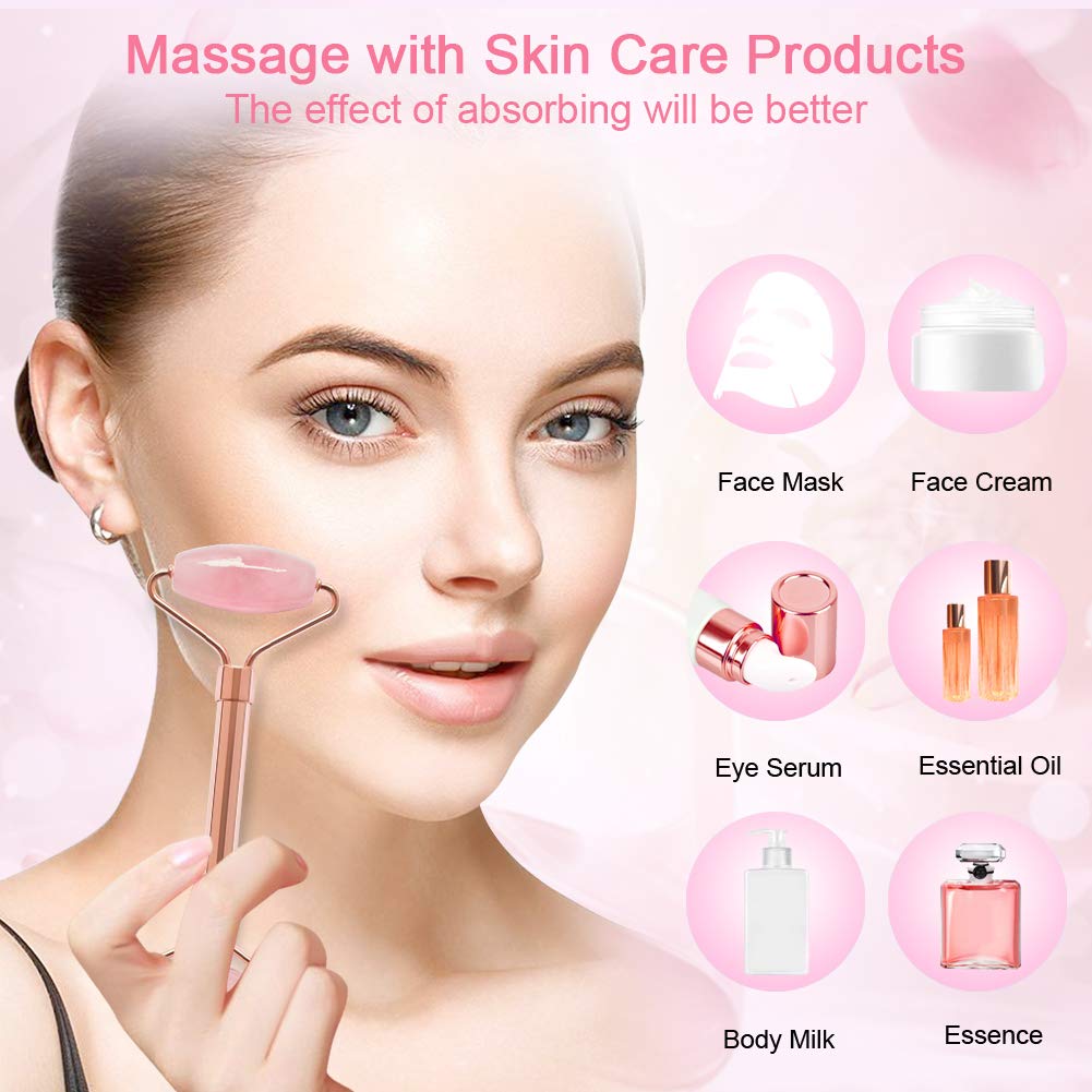 ZS ZESHIN 2 Pack Jade Facial Roller & Rose Quartz Face Roller for Wrinkles and Puffiness, Natural Jade Stone Face Massager Rolle