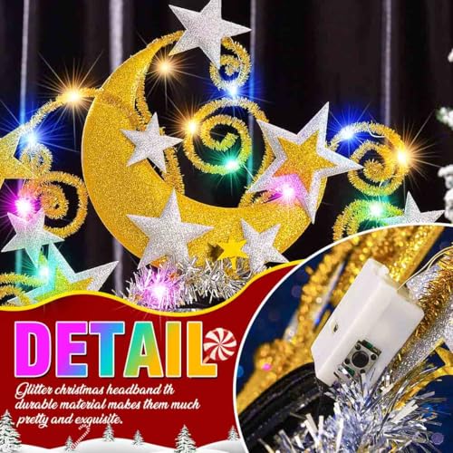Fashey Light Up Star Headband Gold Moon Crown Led Christmas Headbands Holiday Hair Accessories for Women