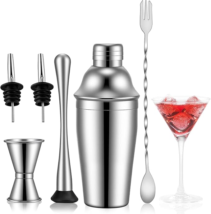 WELKOR 6 Piece 26oz Professional Cocktail Shaker Set with Built-in Strainer,Martini and Margarita Shaker for Home Bar, Bos...