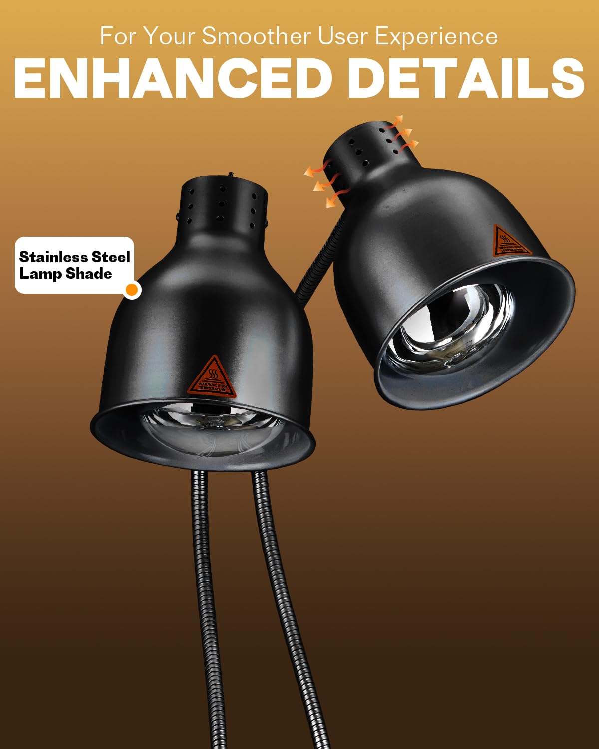 RVGMBO Food Heat Lamp - [3 Bulbs Included] [Rapid-Heating], 500W Commercial Food Warmer Light, Heat Lamp for Food, Catering Warming Lamp for Buffet Parties, Painted Black