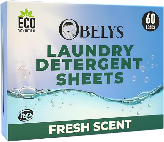 Laundry Detergent Sheets - Pre-Cut Fresh Scented Sheets for Freshness - 100% Natural Plant-Based Formula - Eco Friendly, Lightweight, Travel Ready - Up to 60 Loads in Compact Packaging