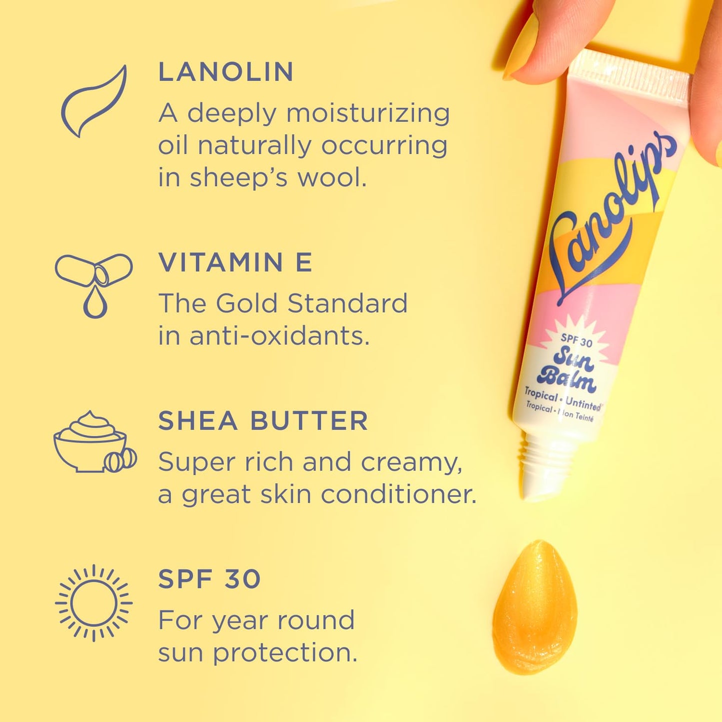 Lanolips Sun Balm Tropical SPF 30 Lip Balm - Hydrating Lanolin Lip Moisturizer with Pineapple Scent - Beach Essentials & Sun Car
