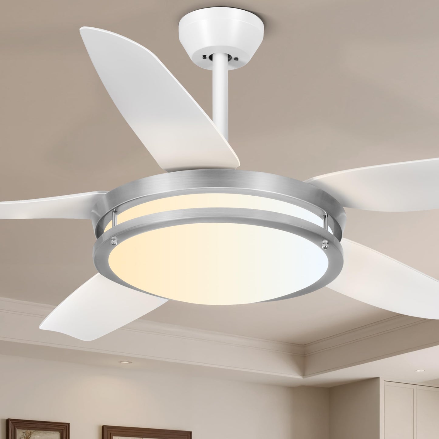 Ohniyou 48 Fandelier Ceiling Fan With Light - Modern Ceiling Light Fixture With Fan And Remote, 3 Colors Led Ceiling Fan For O