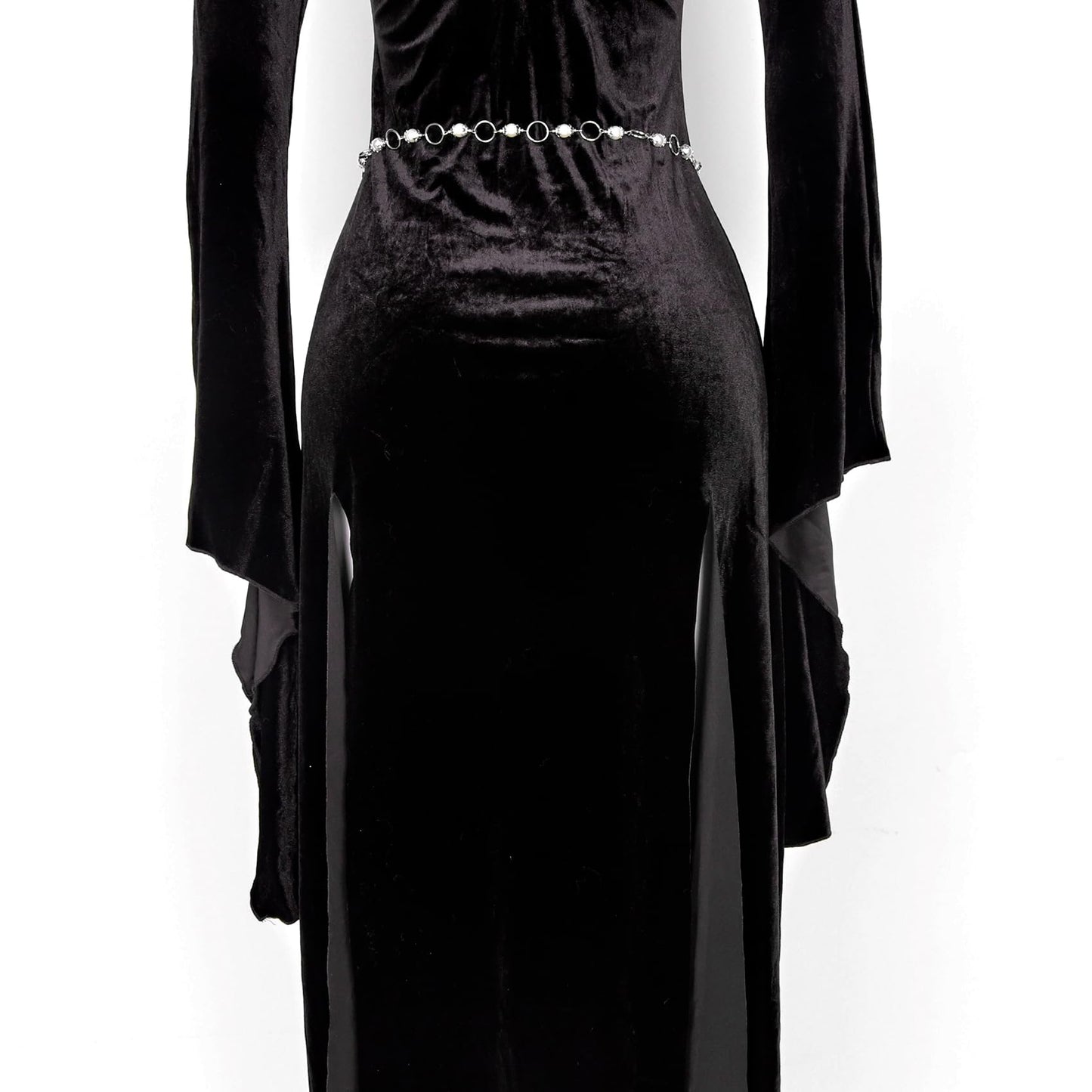 L'VOW Women's Renaissance Medieval Witch Belt - Silver Waist Chain With Concho Bead and Long Pearl for Dresses