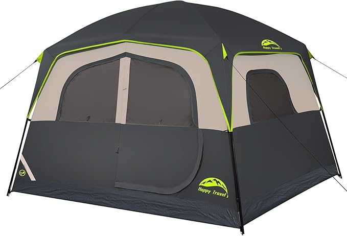 Happy Travel Tent 6 Person Tents for Camping, Waterproof Easy Setup Camping Tent with Rainfly, Portable Large Family Cabin...