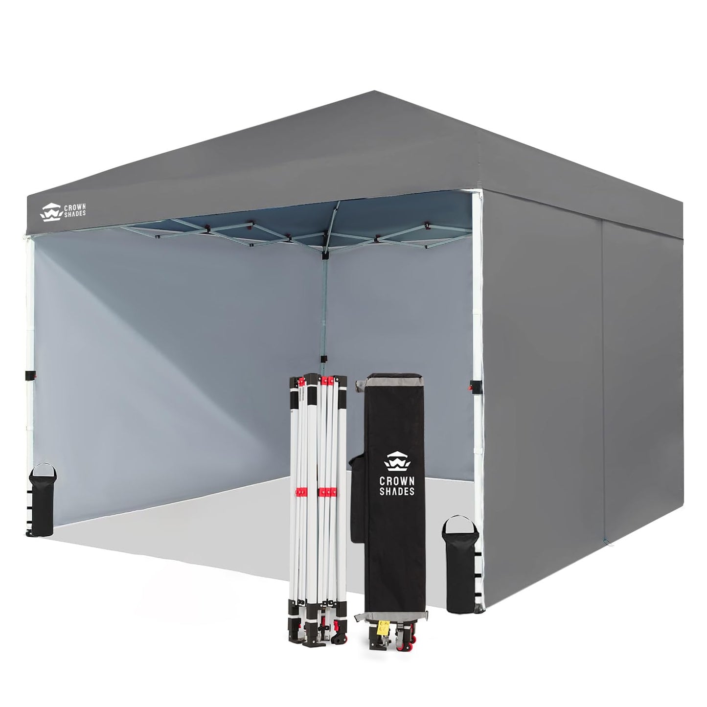 CROWN SHADES 10X10 Comercial Instant Canopy Pop Up Tent with Center Lock (10x10 with 4 Sidewalls, Grey)