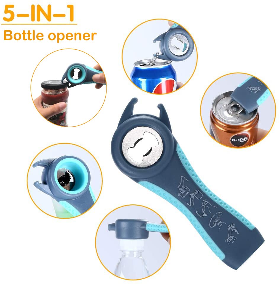 Otstar Jar Opener Bottle Opener and Can opener for Weak Hands,Seniors with Arthritis, Elderly, Jar Lid Opener Gadgets with Rubber Jar Opener Gripper Pad and Corkscrew Opener