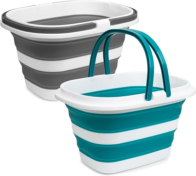 2 Pack Collapsible Mop Bucket, 16L(4.2 Gal) Plastic Bucket for House Cleaning, Car Washing, Silicone Cleaning Supplier Org...