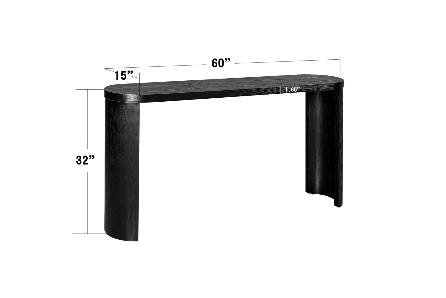 YOPENG Console Table for Entryway, 60" Farmhouse Long Curved Sofa Table Behind Couch, Modern Wooden Entryway Table Foyer Display Table, Narrow Black Tables for Living Room Hallway Entrance Corridor