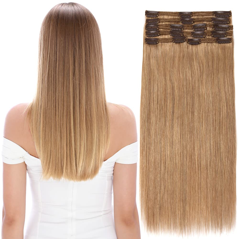 MY-LADY #27 Dark Blonde Double Weft Clip in 100% Remy Human Hair Extensions 14''-22'' Grade 7A Quality Full Head Thick Thickened