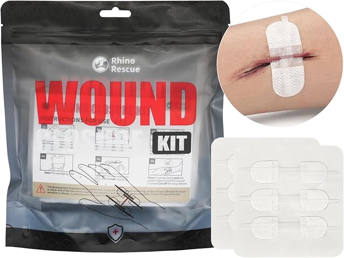 RHINO RESCUE Wound Closure Kit, 6pcs with Dresssings, Wound Closure Strips Without Suture, Stitch Zip Laceration Closure K...
