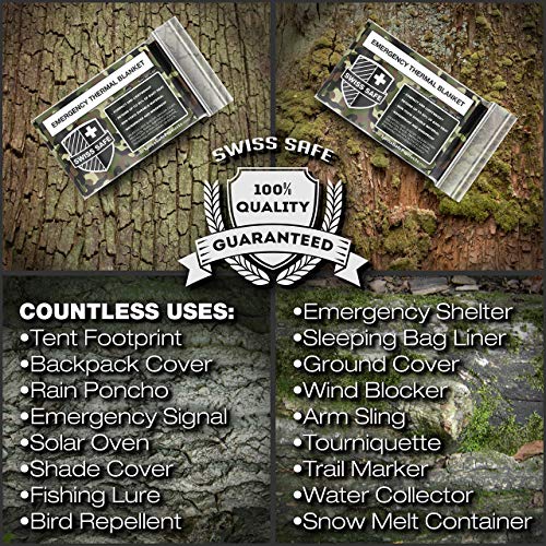 Swiss Safe 4 Pack Mylar Emergency Blankets for Survival - Compact & Insulated for Cold Weather - Designed for NASA, Outdoo...