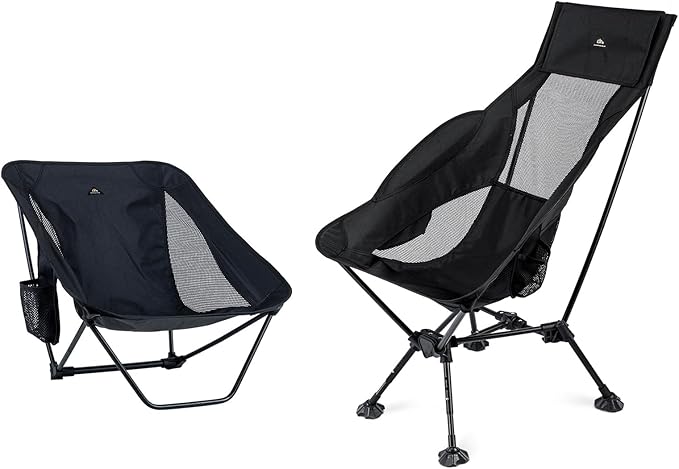 iClimb 1 Adjustable High Back Anti-Sinking Chair and 1 Low Back Chair Bundle, Ultralight Compact for Two Person Outdoor Ca...