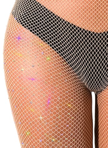 VEBZIN More Sparkly Fishnets Tights Fishnet Stockings Rhinestone Fishnet Tights for Women