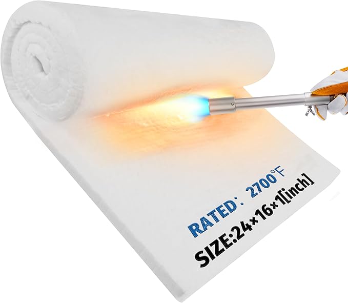 Nelyrho 24"x16"x1" Ceramic Fiber Insulation Blanket, Fireproof & Heat Resistant Up to 2700°F, Ideal for Wood Stove Baffle,...