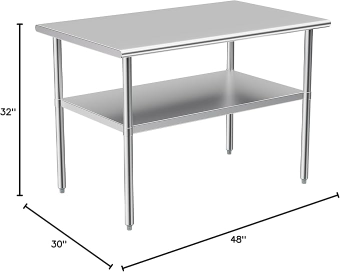 Atronor Stainless Steel Table for Prep & Work, 30x48 Inches, NSF Metal Commercial Heavy Duty Table with Adjustable Under Shelf and Foot for Restaurant, Home and Hotel