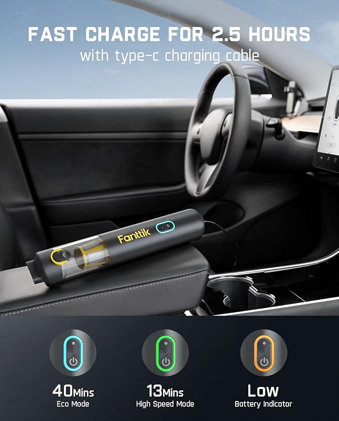 Fanttik Slim V8 APEX Car Vacuum, 4-in-1 Portable Mini Cordless Vacuum with 19000pa Suction Power, Type-C Charge, 2 Suction Modes, Handheld Vacuum for Small Jobs, Car, Office Desk, Keyboards (Gray)