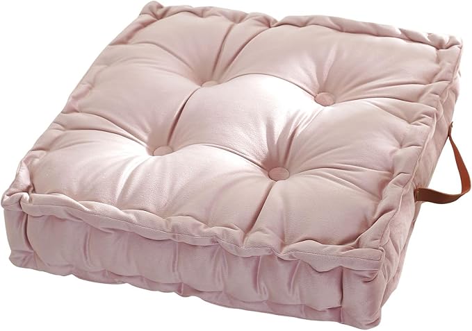 vctops Square Solid Color Velvet Seat Cushion with Handle Tufted Thicken Chair Pad Tatami Floor Pillow Cushion 16.5"x16.5"x4" Pink