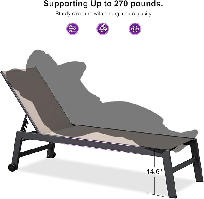PURPLE LEAF Patio Chaise Lounge Set for 2 Outdoor Chaise Lounge Chair with Aluminum Frame and Easy-to-Move Wheels Pool Lounge Chairs for Deck Yard Poolside Table Included, Sand Beige