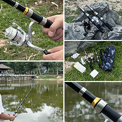 Telescopic Fishing Rod Reel Combo 2PCS 6.89FT Collapsible Fishing Pole Spinning Reel Lures Accessories with Fishing Bag Po...