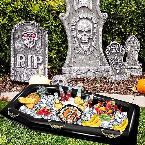 52Inch Inflatable Coffin Cooler Coffin Pool Float Inflatable Ice Chest Buffet Cooler Drink Beverage for Halloween Party Sp...