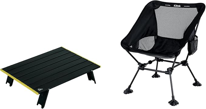 iClimb 1 Mini Folding Table and 1 Anti-Sinking Folding Chair Bundle, Ultralight Compact for Adults Outdoor Backpacking Cam...