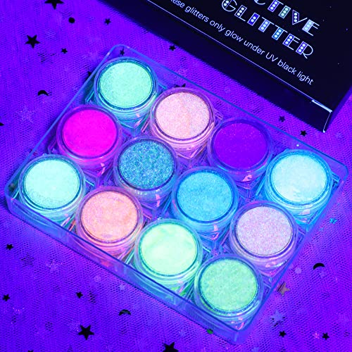 LATIBELL Body Face Glitter Gel, UV Black Light Reactive Glow Makeup, 12 Colors Fine UV Body Glitter for Women for Festival...
