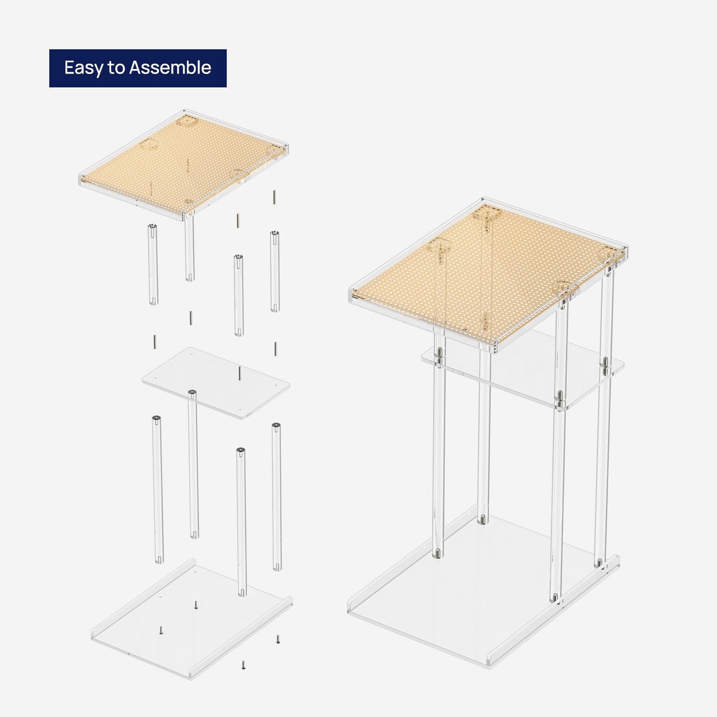 HMYHUM 3-Tier Acrylic Rattan Side Table for Small Spaces, Clear C Shaped End Table for Couch, Living Room, Bedroom, 15.5''L x 11.6''W x 25''H, Modern
